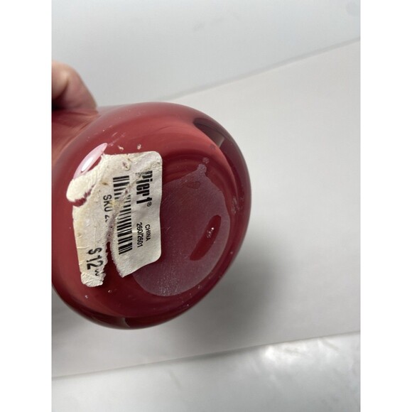 Pier 1 Bright Red and White Cased Glass Vase Hand Blown Stretched 11" Tall - Picture 4 of 8